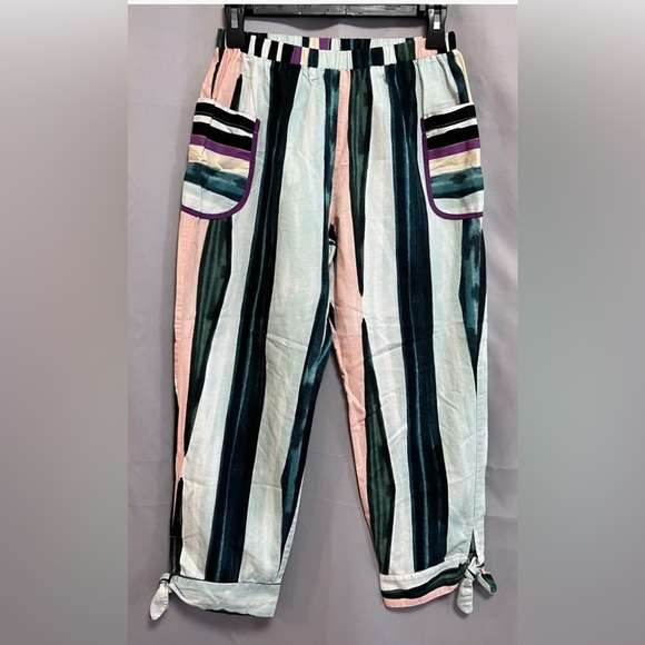 Red Carter  Womens Linen‎ Blend Pants Size Small Stripe Elastic Waist - Picture 1 of 10